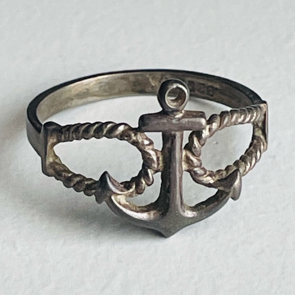 Vintage Sterling silver sailor Anchor Rope Ring - Picture 1 of 11